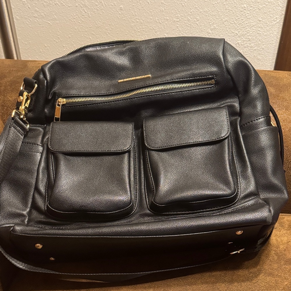 Ella Dane Black Leather Diaper Bag 18x15x6